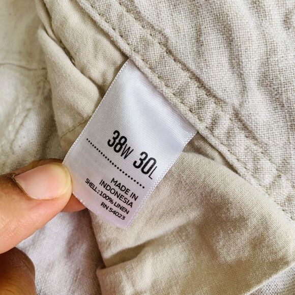 Old Navy Loose 100% Linen Pants Mens 38x30 Beige Straight Flat Front Beach Y2K - Picture 5 of 11